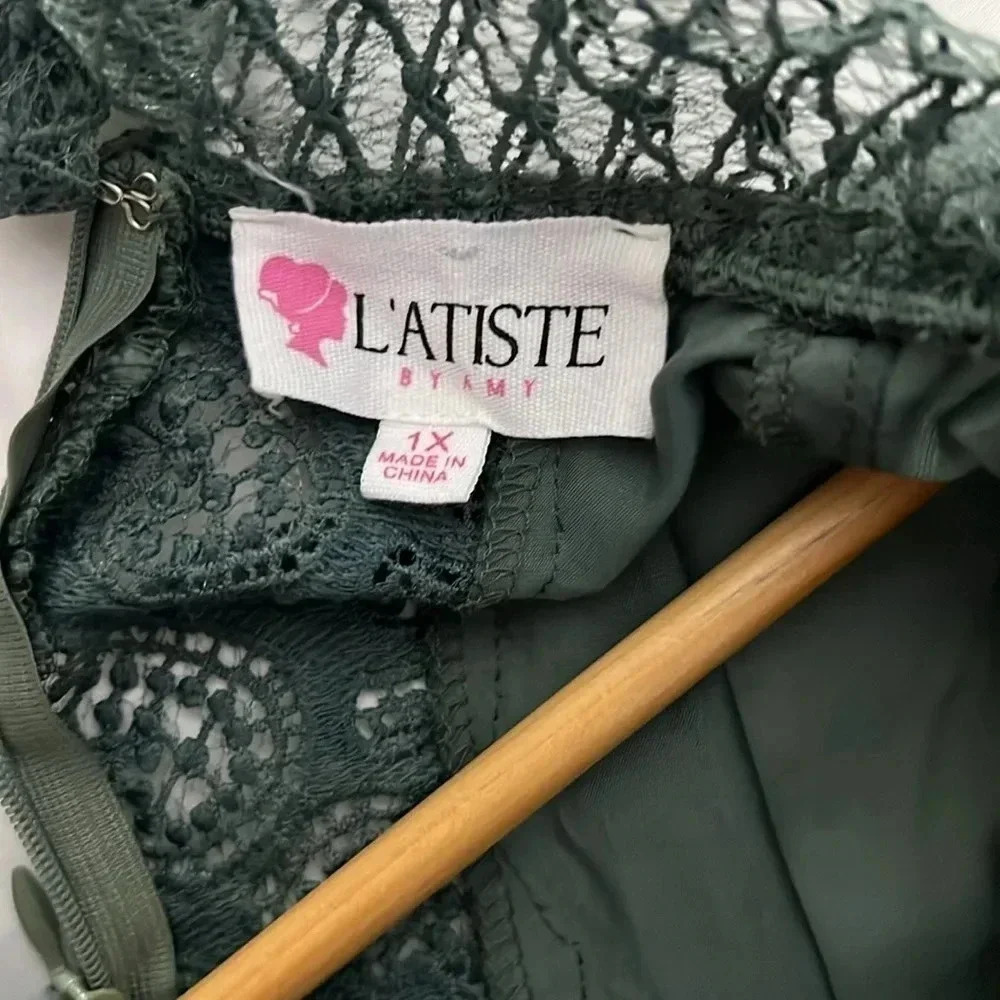 L'Atiste By Amy green Lace Inset Blouse size 1x - Picture 5 of 11